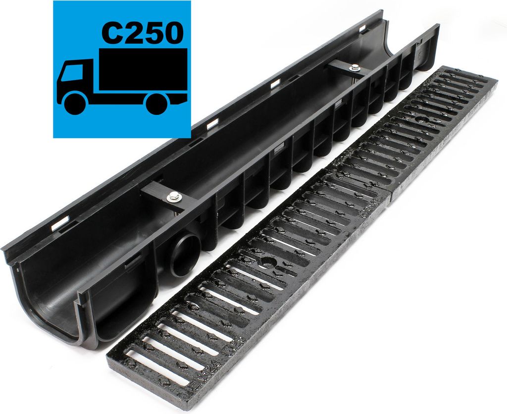 Wiltec Entwässerungsrinne 5x 1 m mit Abdeckrost aus Produktbild 5