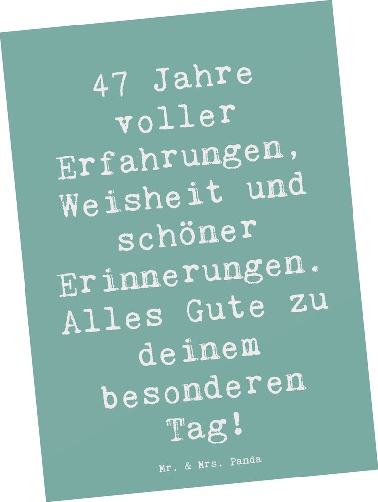 Mr. & Mrs. Panda Postkarte Spruch 47. Geburtstag - Meeresbrise - Geschenk, Alter, Handgemachte Produkte, Feierlichkeiten, Postkarten, Fotokarte, We...