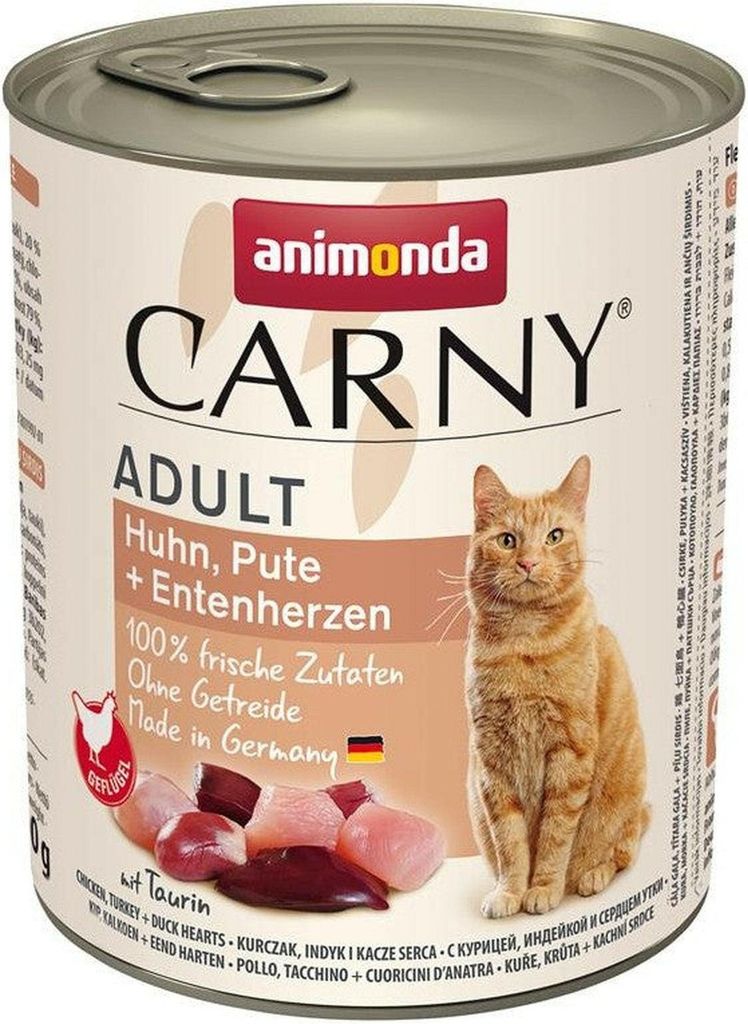 Animonda Cat Dose Carny Adult 6x800g | Huhn, Pute + Entenherzen