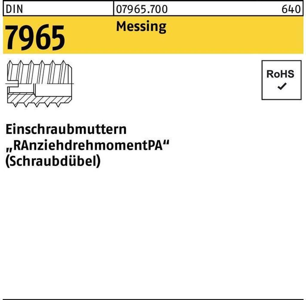 Reyher Einschraubmuttern DIN 7965 MS M 12x25 ADM 22 mm (100 Stück)