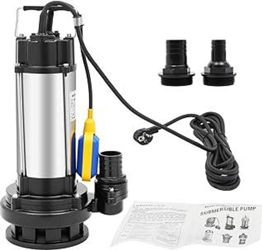 1500W Edelstahl Schumutzwasser mit 2PS Schwimmer, 36000L/H Tauchpumpe Schmutzwasserpumpe Schmutzwasser Abwasserpumpe Edelstahl Schmutzwasserpumpe f...