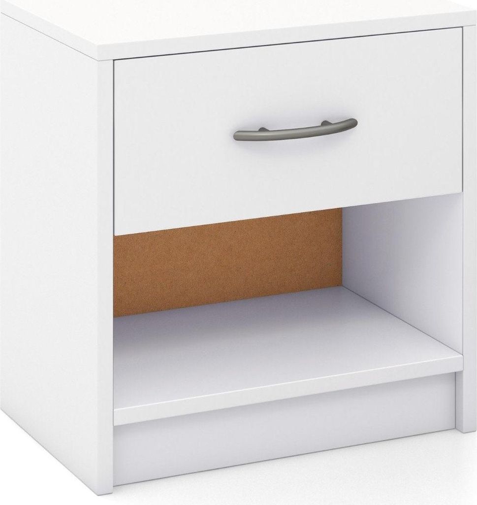 Nachttisch mit Schublade Kleiner Beistelltisch mit offenem Fach 38,5 x 28 x 40,5 cm Weiß