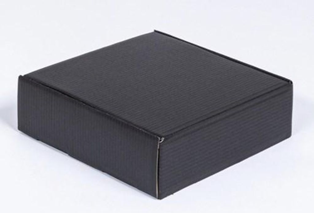 A black cardboard box on a white background.
