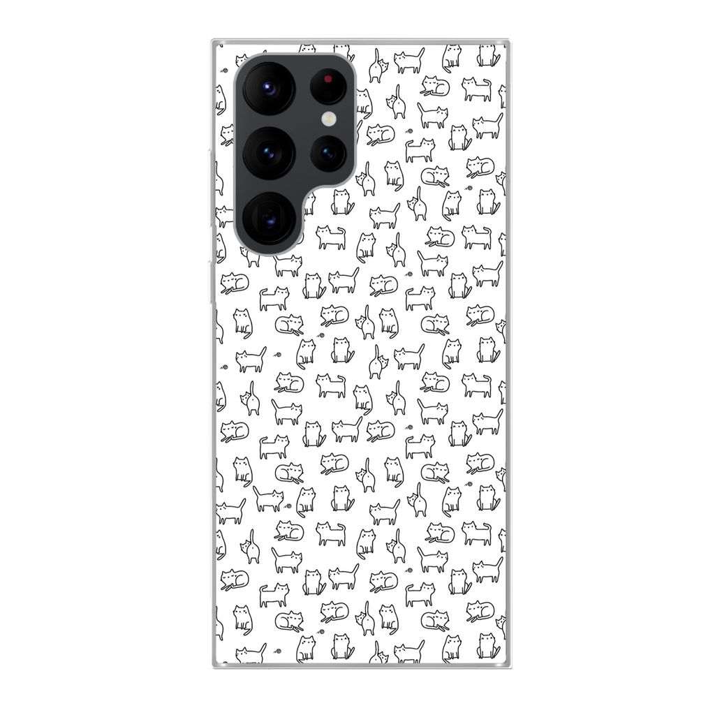 MuchoWow Handyhülle Schutzhülle Hülle für Samsung Galaxy S22 Ultra Mädchen - Katze - Muster - Mädchen - Kinder - Kinder Silikon Softcase Ha...