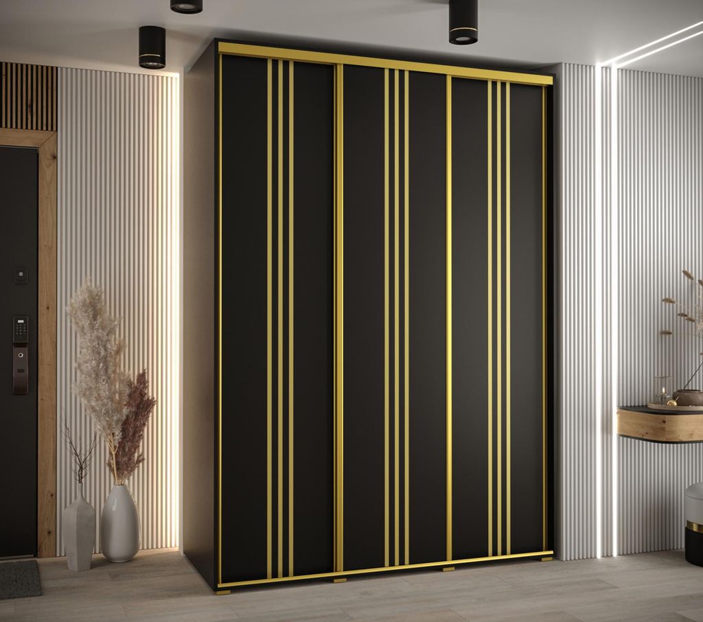 Kleiderschrank YVONA 6 – 180/60 cm, schwarz/gold