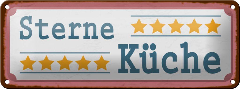 Blechschild 5 Sterne Küche, 27x10 cm, Blechschilder Spruch Küche Kochmütze