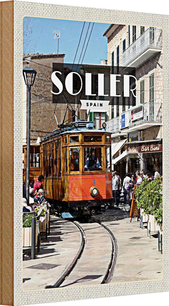 Holzschild Reise 20x30cm Soller Spain Schmalspur-Holzzug