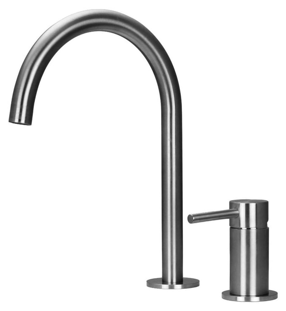 Pure.Sink Luxion 2-Loch-Küchenarmatur aus massivem Edelstahl mit rundem Auslauf PLX2HR-02