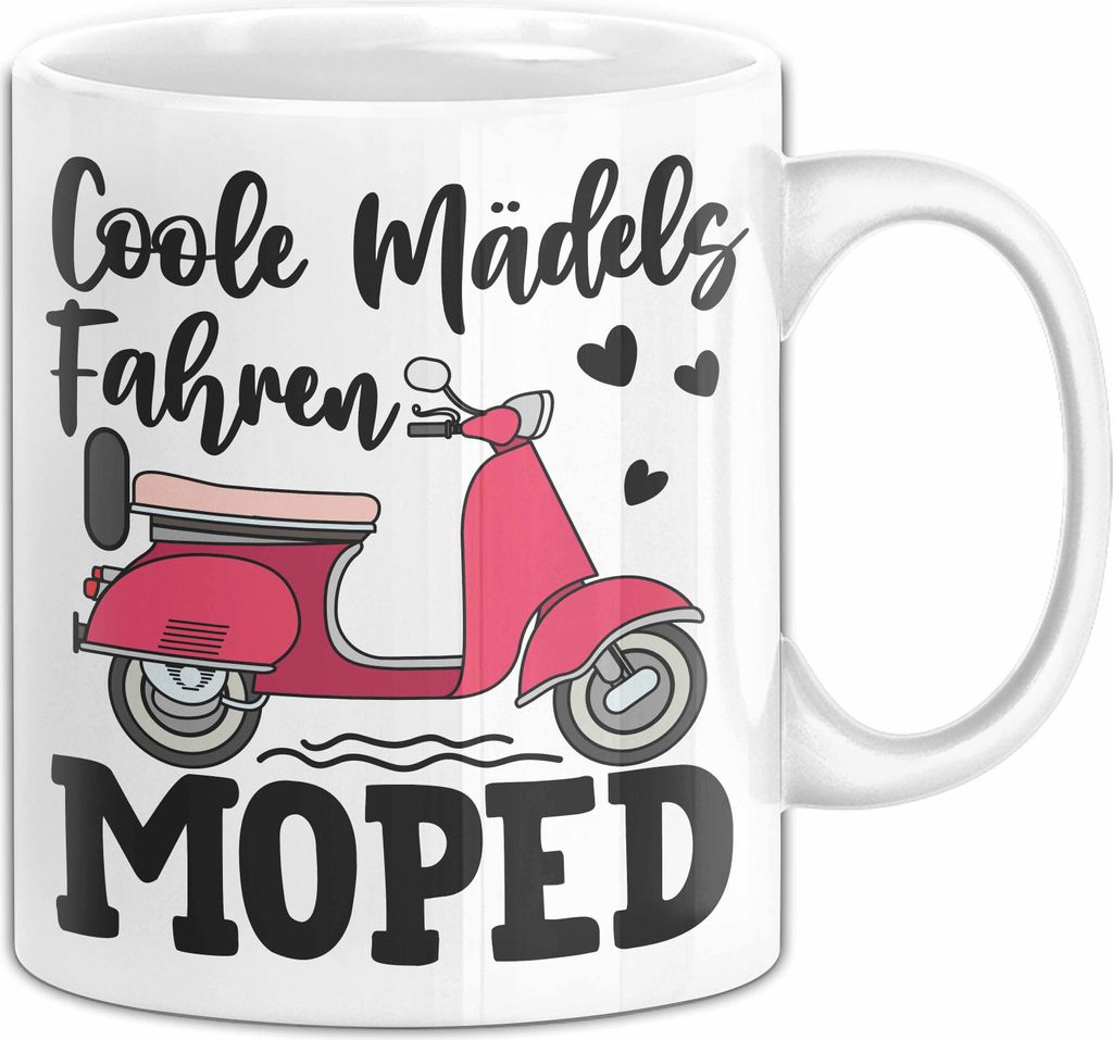 Coole Mädels Fahren Moped Tasse Geschenk Fahrerin Mofa Scooter Roller (Weiß)