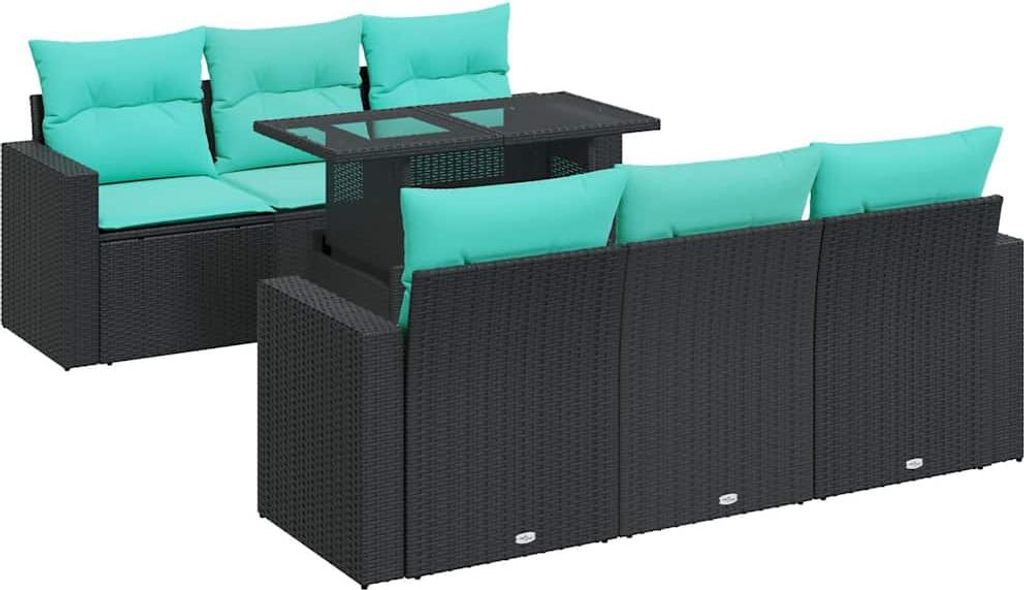 vidaXL 7-tlg. Garten-Sofagarnitur mit Kissen Schwarz Poly Rattan