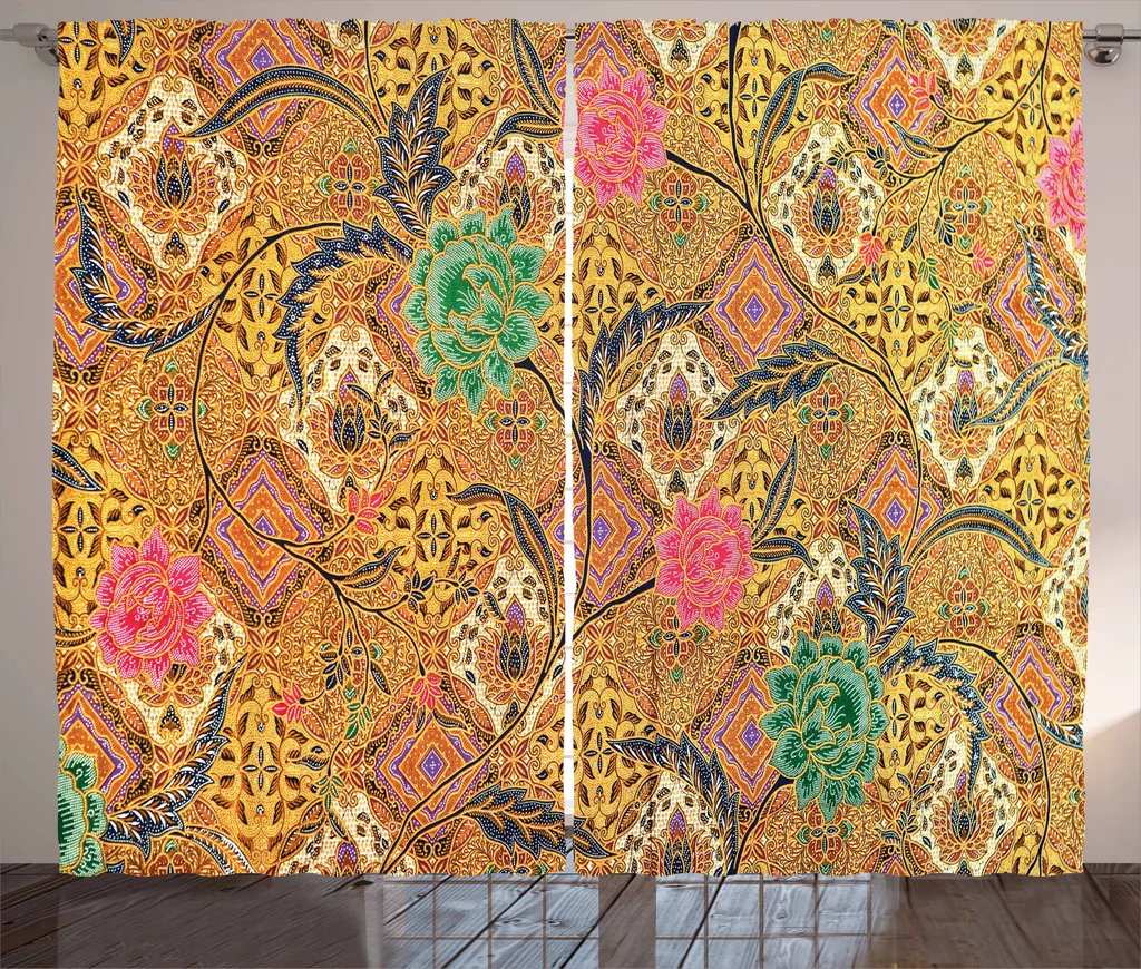 ABAKUHAUS Tenda rustica asiatica, tradizionale malese, tenda con passanti e ganci per camera da letto, 280 x 245 cm, multicolore