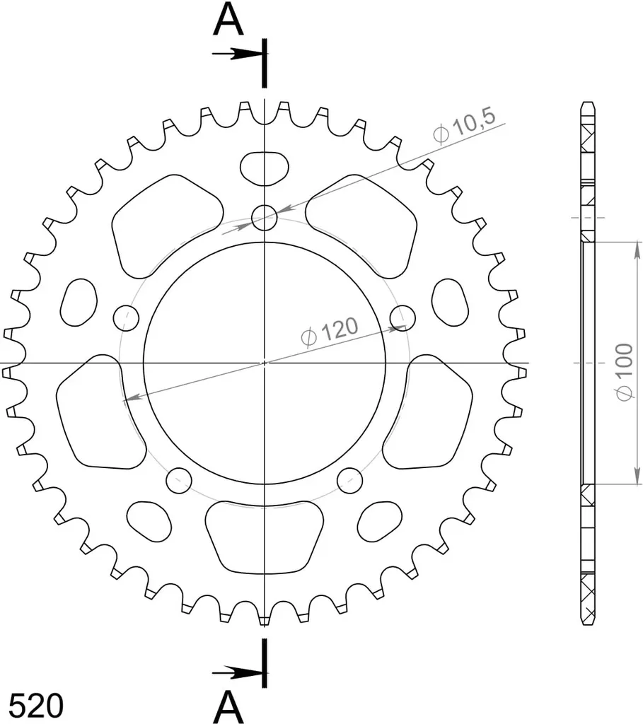 Couronne Alu Supersprox 520 41Z Noir RAL-703:41-BLK pour Moto de Course