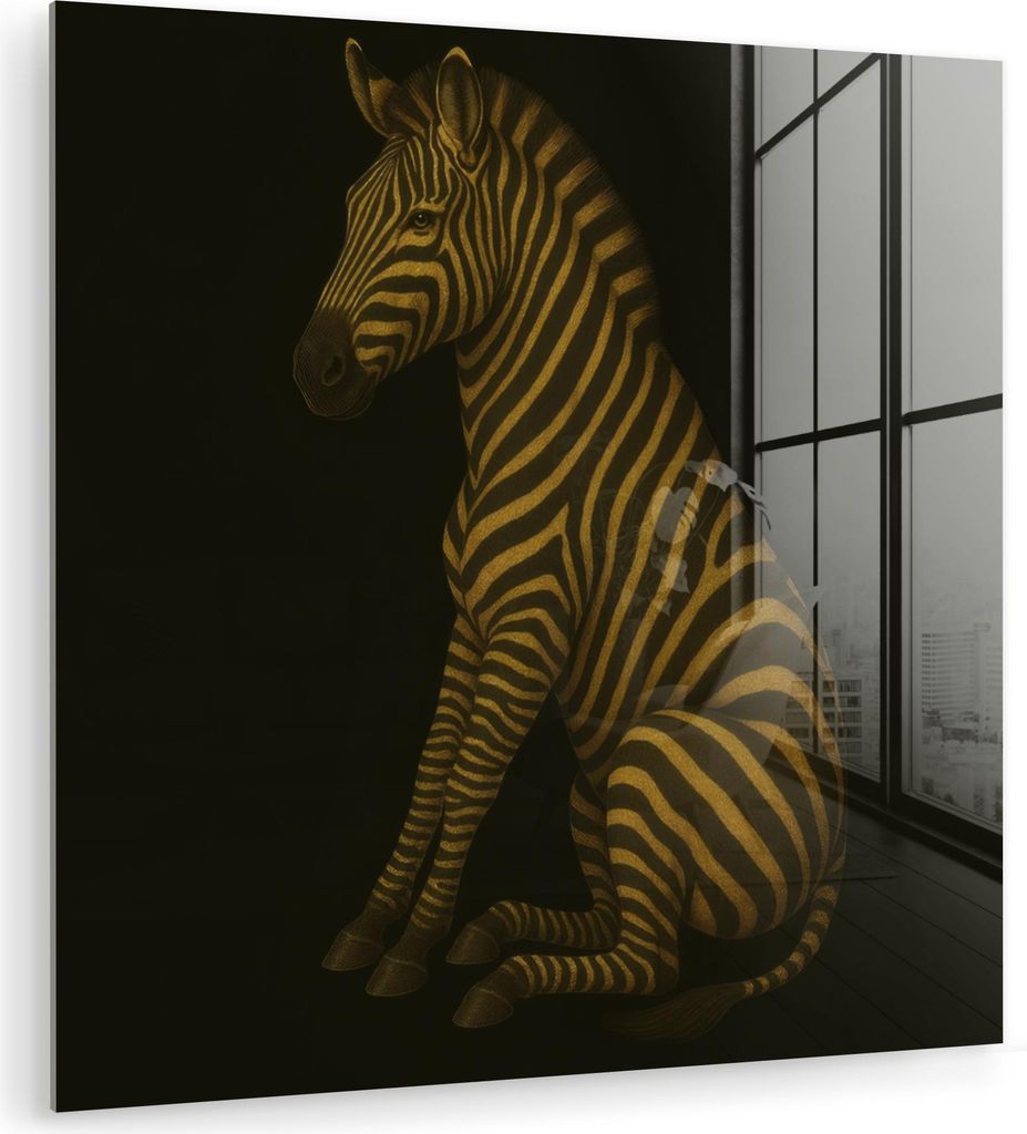 MuchoWow Glasbilder - Bilder auf Wandbild - Foto auf Glas Zebra - Streifen - Gold 30x30 cm Wanddekoration aus Glas - Acrylglasbild - Acrylbilder
