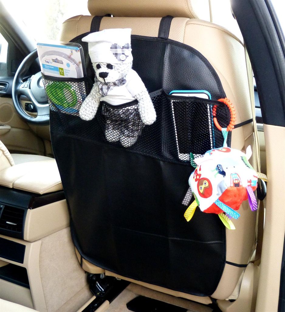 schwarzAuto-Rücksitzschoner Rückenlehnenschutz mit Netztaschen 2 Stück 