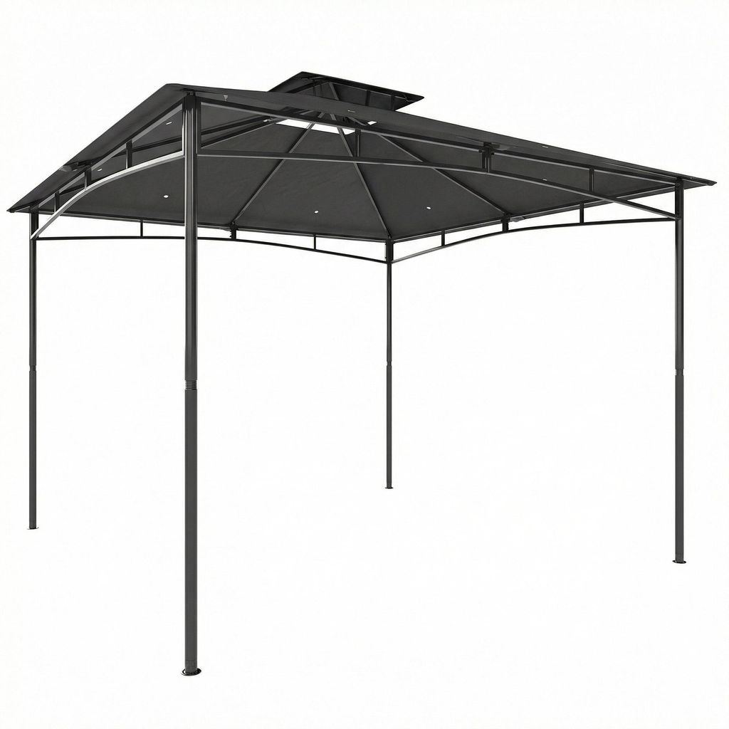 Pavillon 3x3m Wasserabweisend Stabil Winterfest Gartenpavillon mit zurückziehbar Obenrahmen Doppeldach Dunkelgrau