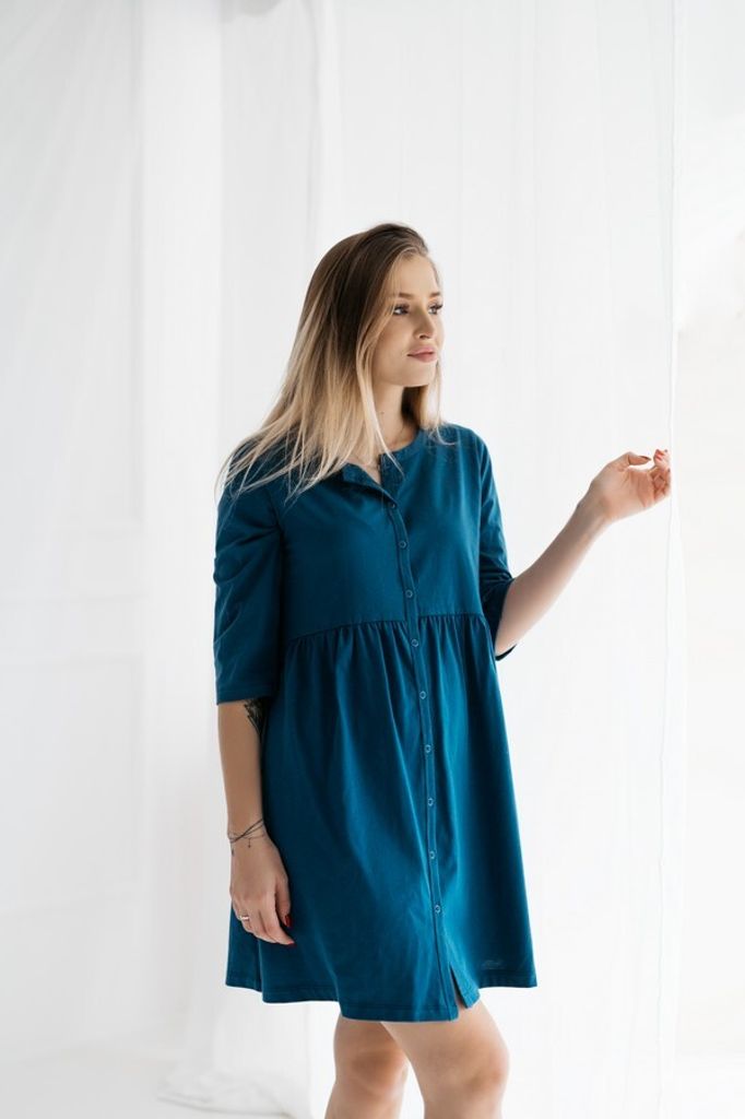 DOLCE SONNO Stillnachthemd – Umstandsnachthemd mit 3/4-Ärmeln für Schwangere und Stillende - 100% Baumwolle - PARIS NORTH S