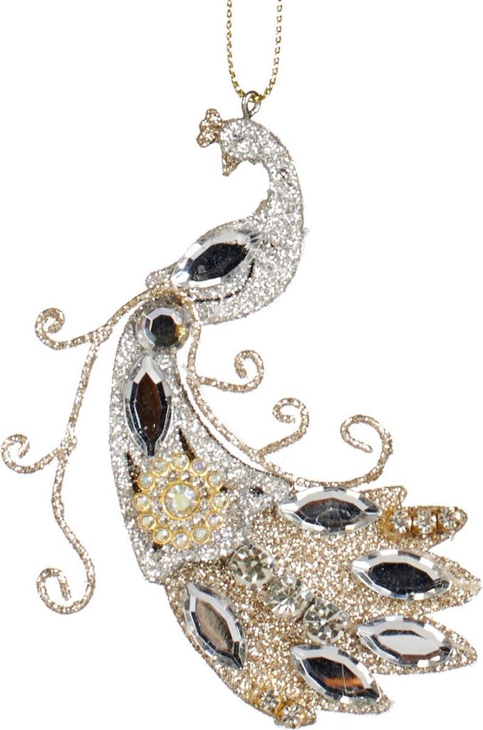 Goodwill Weihnachtskugel Pfau Champagner-Silber 9 cm Sonderangebot pro 2 Stück