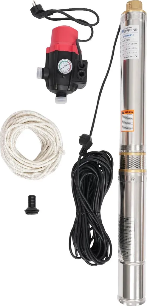 Pompe de puits immergée 750W en inox avec refoulement 70m et câble 20m
