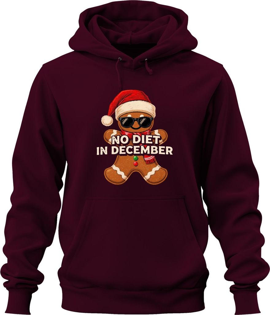 NO DIET IN DECEMBER Lebkuchenmann Weihnachten lustig Sonnenbrille Uni Hoodie Kapuzenpullover, Burgundy, M