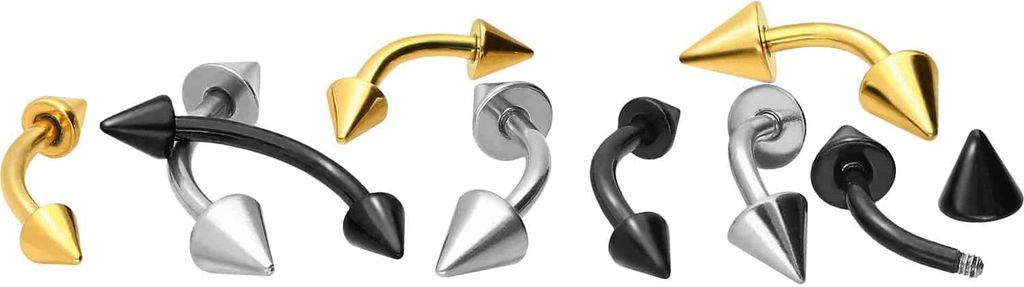 Bauchnabel-Piercing, Rook Piercing Chirurgenstahl Banane SPITZEN Silber Stablänge: 10mm | Spitzengröße: 4mm
