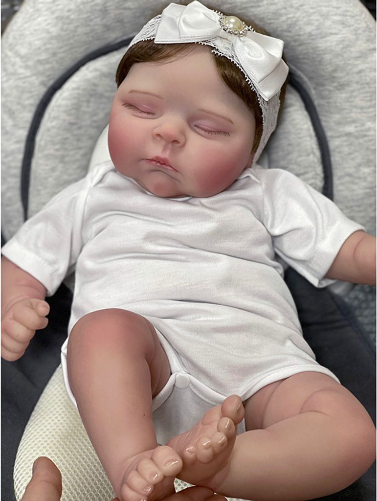 48cm Pfirsiche Neugeborenes Baby Lebensechte echte weiche Haptik mit handgewurzeltem Haar Hochwertige handgefertigte Kunstpuppe
