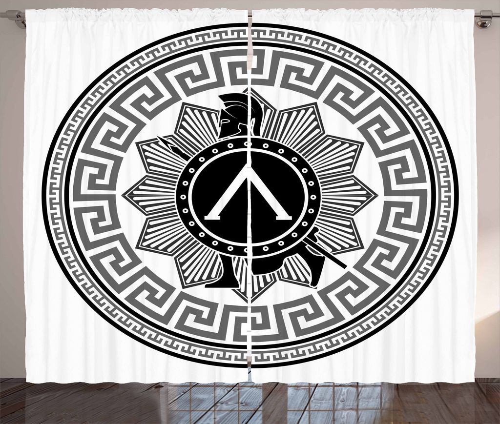 ABAKUHAUS Toga-Party Rustikaler Gardine, spartanisch, Schlafzimmer Kräuselband Vorhang mit Schlaufen und Haken, 280 x 175 cm, Grau Schwarz Weiß