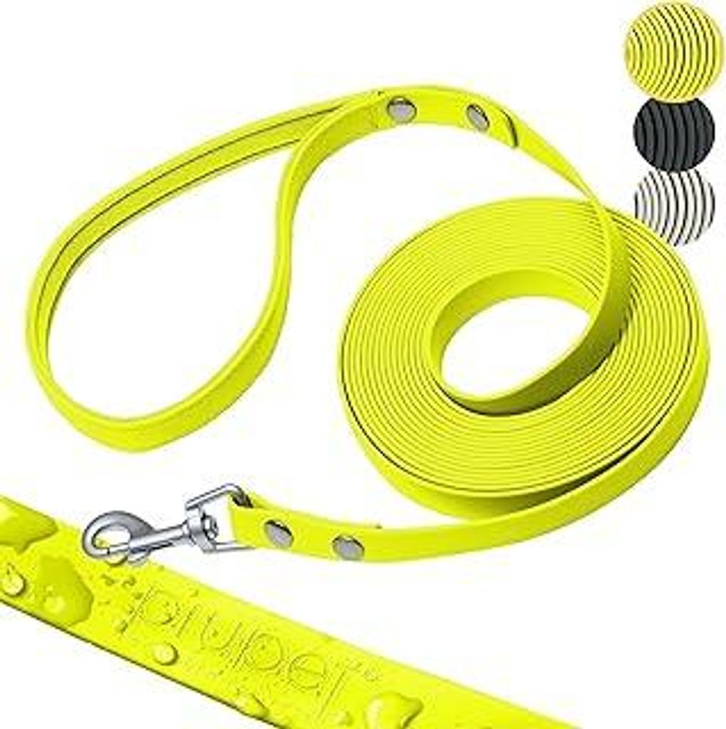 PiuPetSchleppleine für Hunde 5m I 10m I 20m I Wasserabweisend I Hundeleine I Leine Hund I Hunde Schleppleine I Hundezubehör | Neongelb