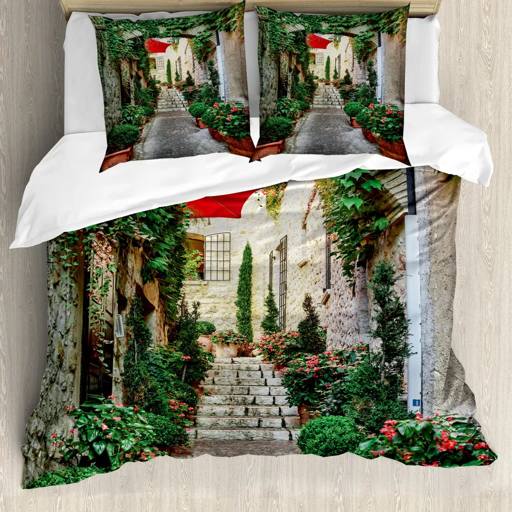ABAKUHAUS Set Copripiumino Matrimoniale Rustico Grigio Verde Antiacaro