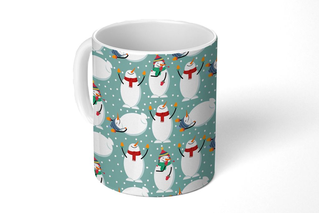 KitchenYeah Tasse Kaffeetasse Kaffeebecher 350 ml Schneemann - Cartoon - Winter - Weihnachten - Muster Teetasse - Fototasse - Becher - Keramikbec...