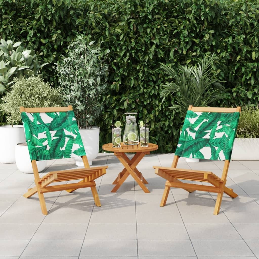 "2026 MODERNE"Stuhl Terrasse - Gartenstühle 2er set - Balkonmöbel - Campingstuhl elegantes Design - Blattmuster Massivholz Akazie & Stoff - 41x72...