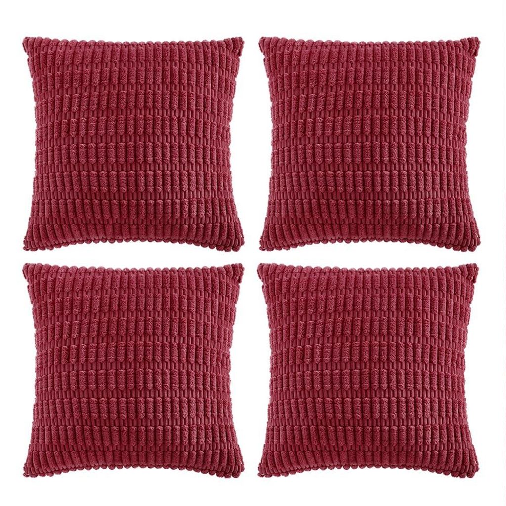 4er-Set Kissenbezüge, 60 x 60 cm, weinrot, flauschiger Cord, dekorativer Kissenbezug, Sofakissen