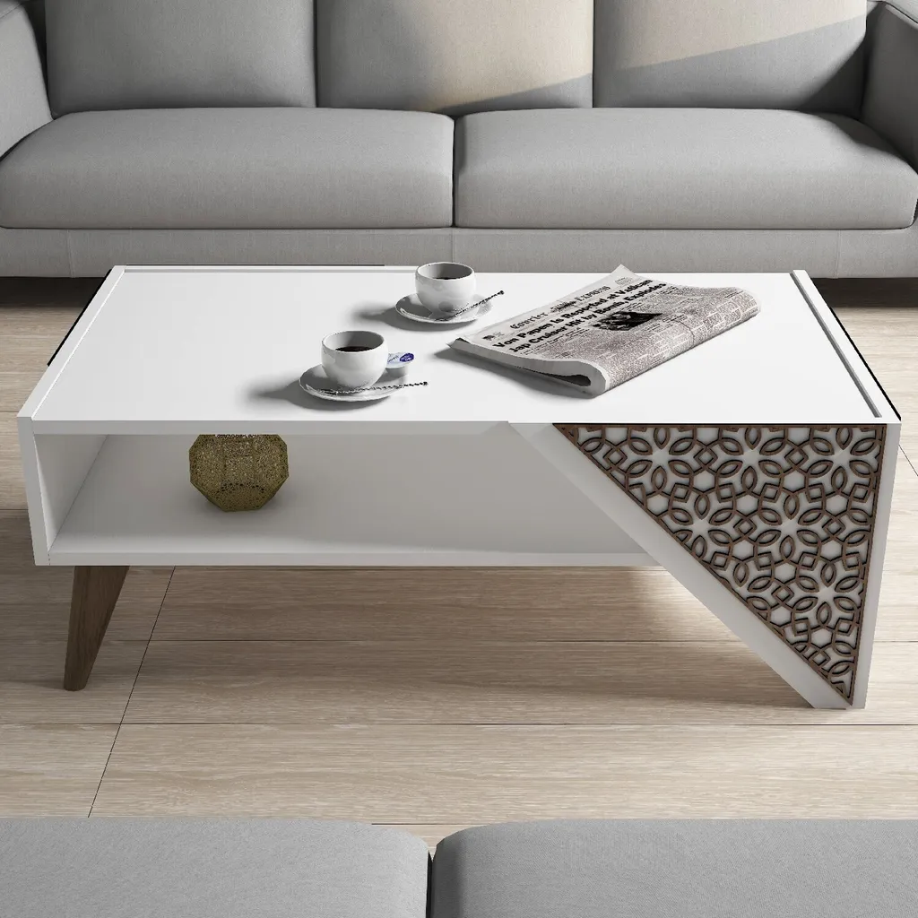 Table basse Beril Blanc 105cm - Finition Premium et Grande Robustesse - 2