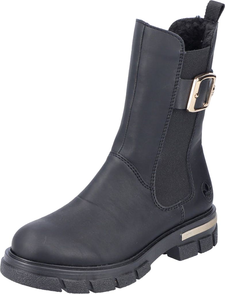 Rieker Damen Chelsea Boot Elastikeinsatz Warmfutter Zierschnalle Z9127, Größe:40 EU, Farbe:Schwarz