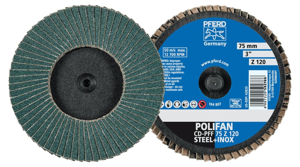 PFERD TOOLS COMBIDISC Zirkon Mini-POLIFAN CDR Ø 75 mm Z120 für gehärteten Stahl 10 Stk