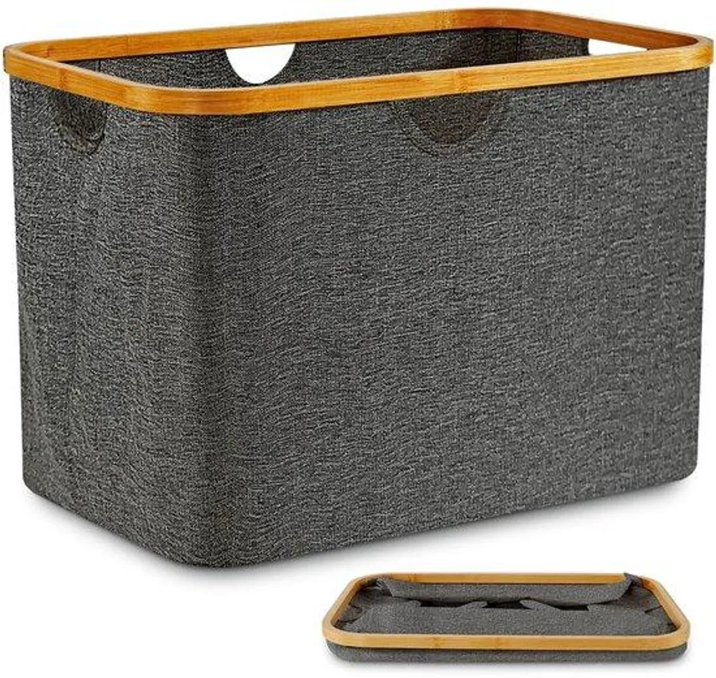 Panier à Linge Pliable 68L Gris Bambou - Coffre à Linge Sale Souple