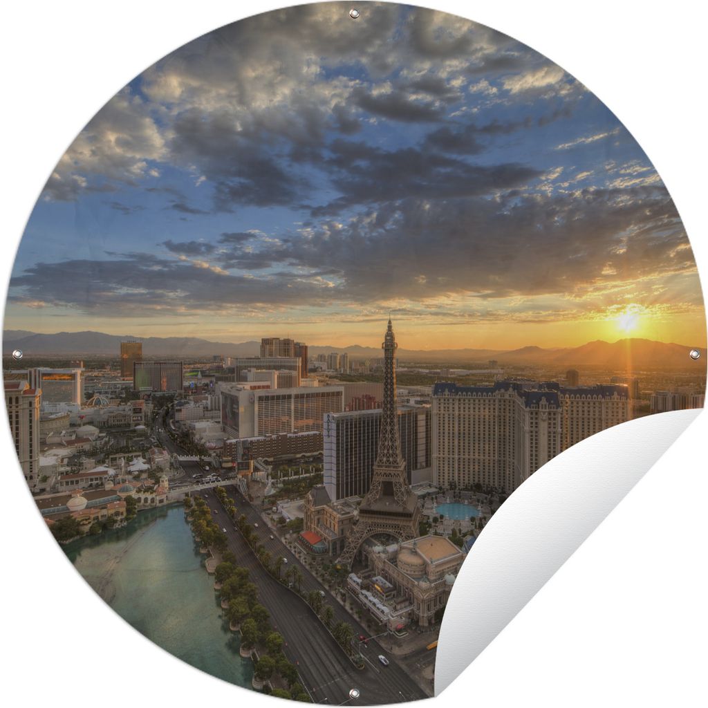 MuchoWow Gartenposter Outdoor-Poster Rund Sonnenaufgang - Las Vegas - Stadt Ø 150 cm Gartendeko Rundes Poster draußen