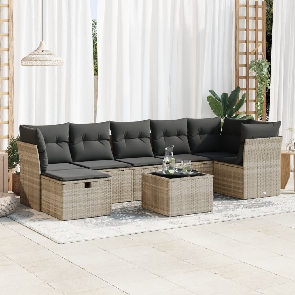 "Rabatt" 8-tlg. Garten-Sofagarnitur - mit sofa - mit Kissen Hellgrau Poly Rattan - Lounge-Dining set CC11864