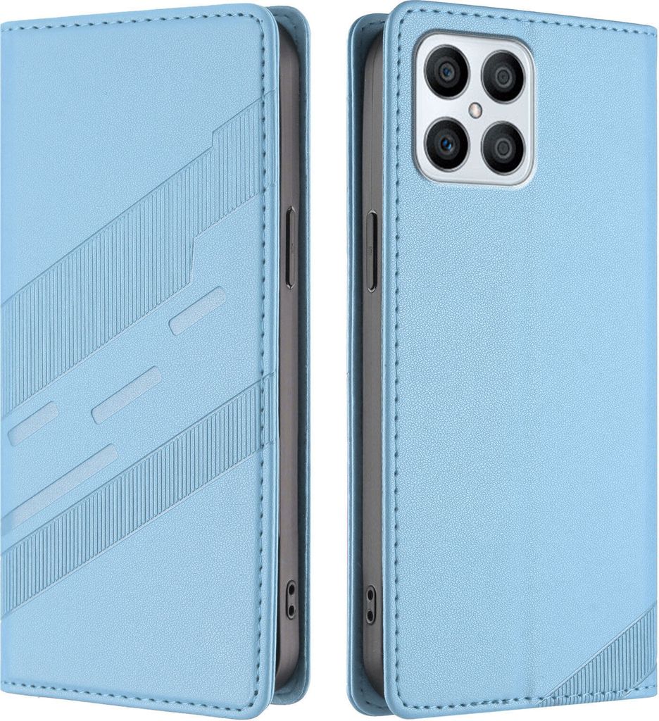 Hülle für Honor X8 4G, Kunstleder Brieftaschen Handyhülle mit Kartenfach und Standfunktion Hellblau