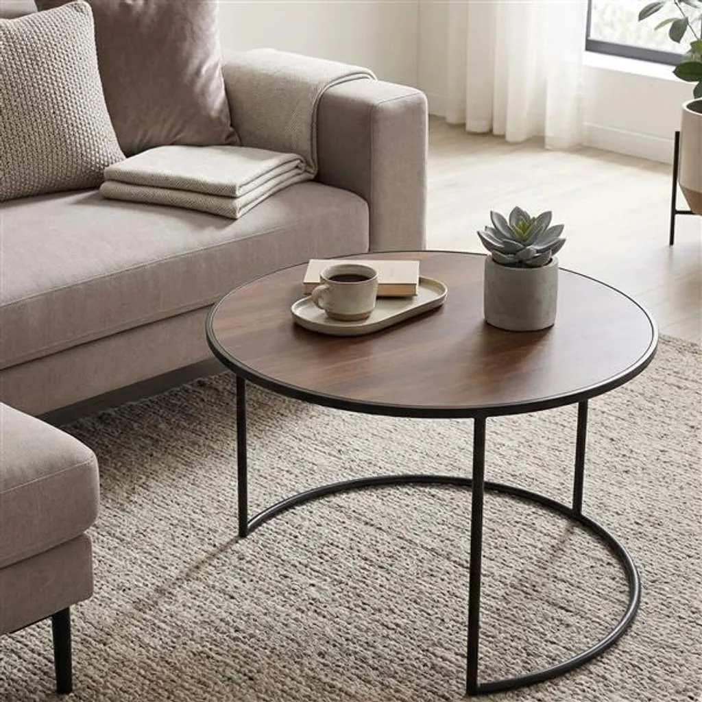 Table d'appoint bois et métal noir Ø 57 cm style industriel chic - 2