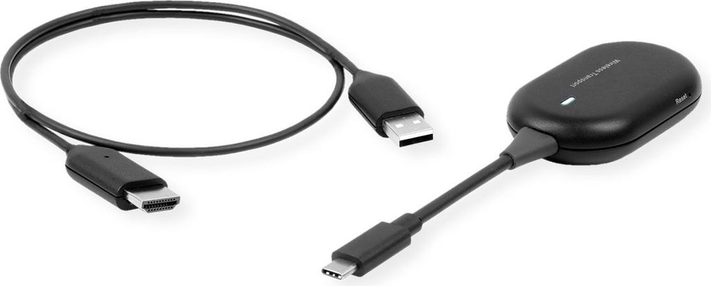 ROLINE Drahtloses P2P-Anzeige-Dongle-Set, Tx+Rx, Wireless USB-C zu HDMI, 1080p, 20 m