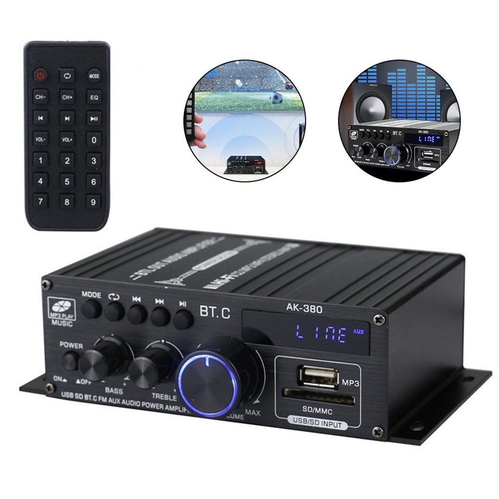 Verstärker HiFi Stereo Mini Verstärker HiFi-Verstärker Audio Leistungsverstärker-Empfänger mit USB SD Slot UKW-Radio für Auto und Heimlautspr...
