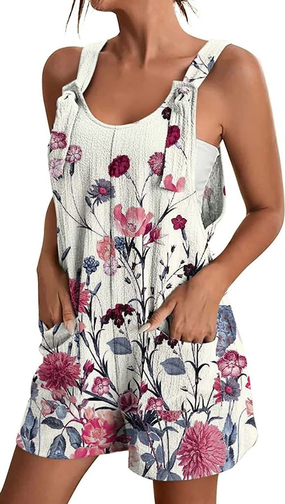 ASKSA Damen Sommer Jumpsuit Elegant Ärmellos Overall Kurze Hose Einteilige Rückenfreie Latzhose Shorts, Weiß, 3XL