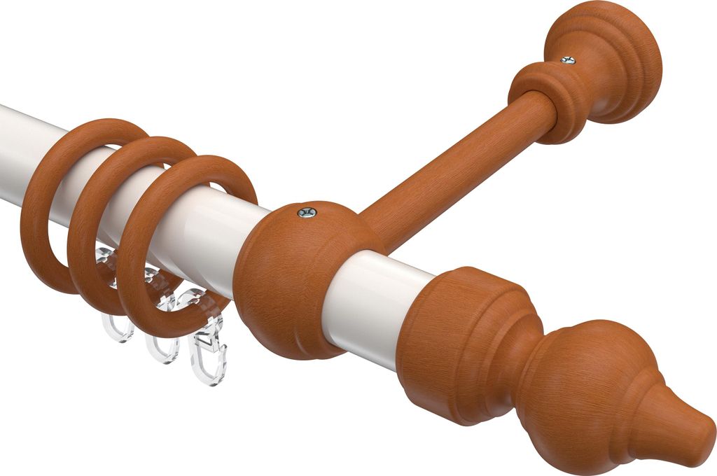 Interdeco Gardinenstange / Vorhangstange Weiß / Kirschbaum lackiert, Typ Classic Rondo (Rillenform), 28 mm Ø 1-läufig, 120 cm