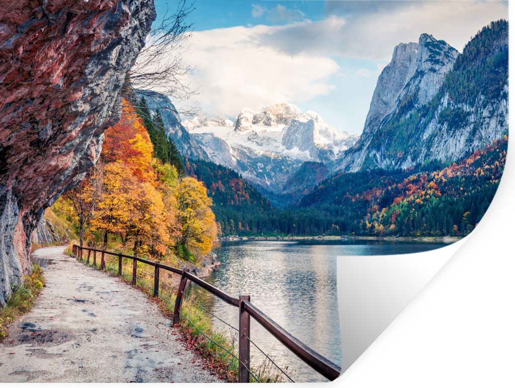 MuchoWow Wandtattoo Wandsticker Wandaufkleber Berge - See - Weg - Natur - Wasser 120x90 cm Selbstklebend und Repositionierbar - Aufkleber