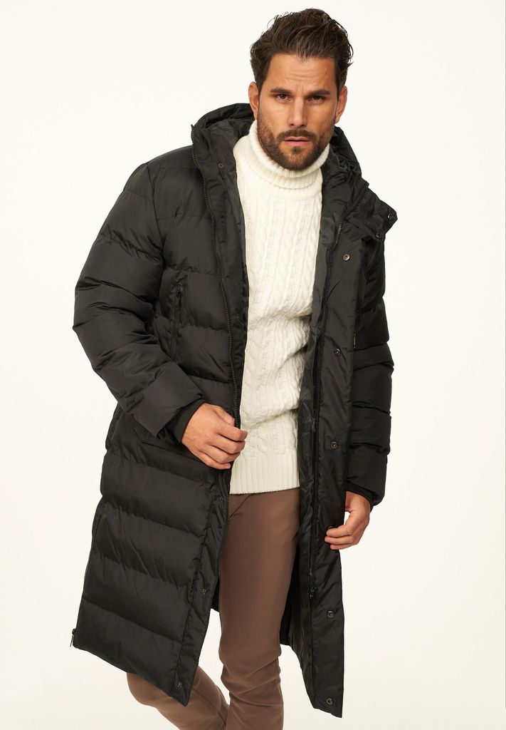 OneRedox Herren Parka mit Kapuze als Winterjacke - Langer Steppmantel Herren warme Pufferjacke Steppjacke - Langer Wintermantel