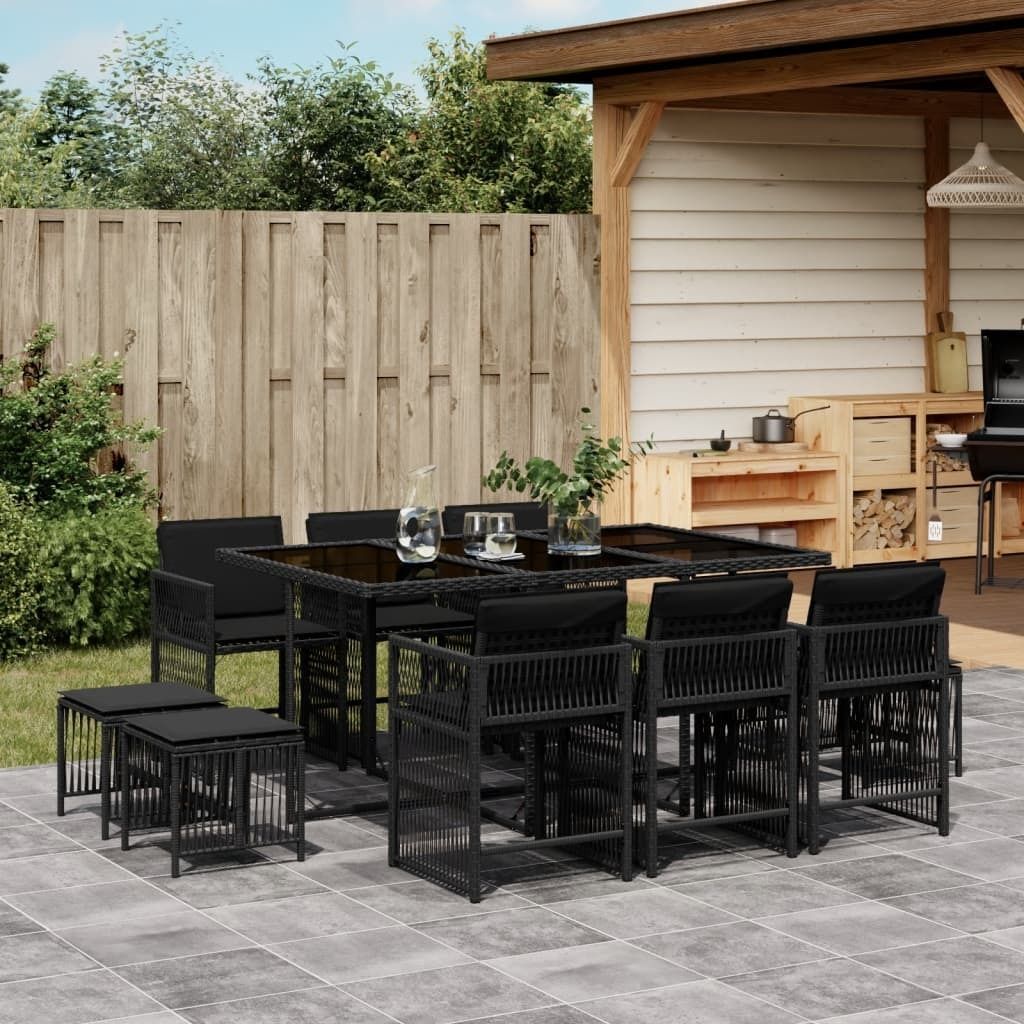Möbel 11-tlg. Garten-Essgruppe mit Kissen Schwarz Poly Rattan - Sitzgruppe 3211687