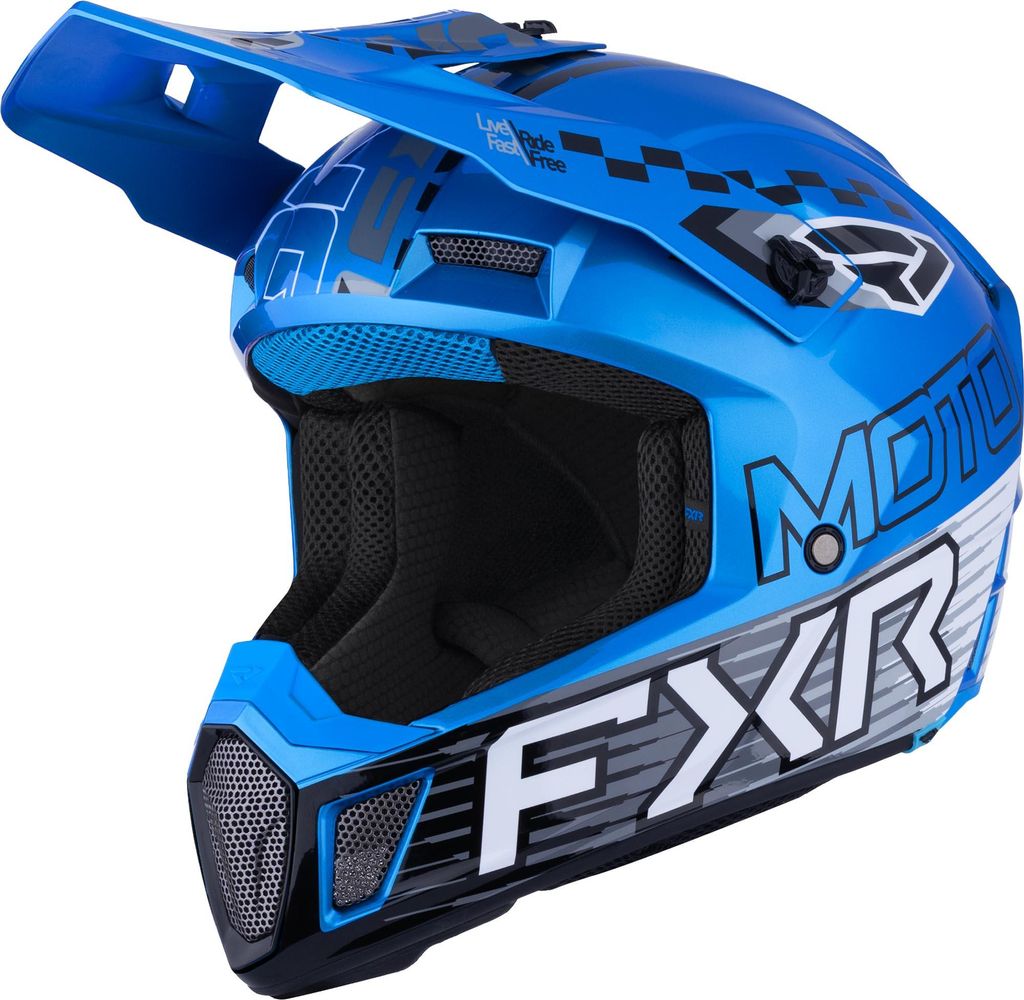 FXR Clutch Race Div Motocross Helm, blau/schwarz/weiß, XL