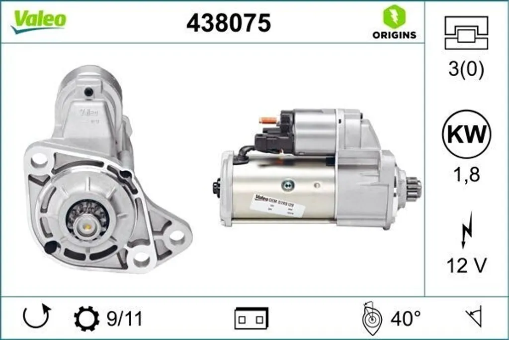 Démarreur robuste Valeo 438075 compatible Seat Cordoba Ibiza et Inca