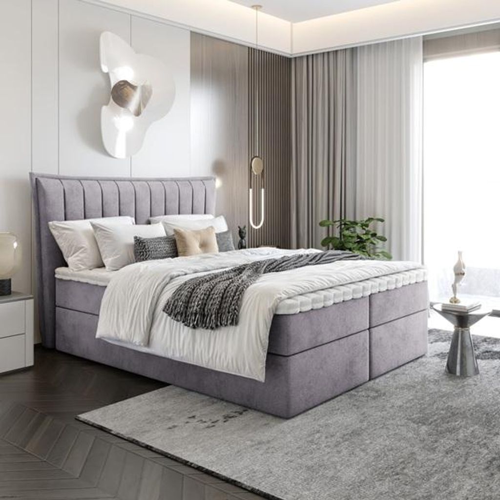 Bett Boxspringbett LUNA mit Topper T25 und Bettkästen - Doppelbett, Stauraum, Schlafzimmer, Polsterbett, Bettgestell (180x200, Rosa - ITAKA 38)