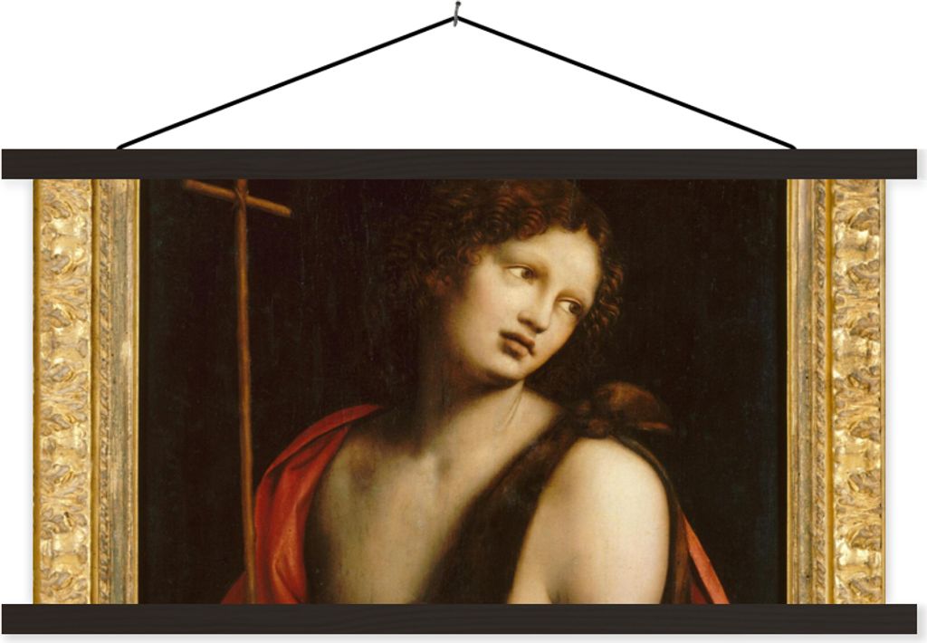 MuchoWow Textilposter Der heilige Johannes der Täufer - Leonardo da Vinci 60x30 cm mit schwarzem Rahmen - Textilien